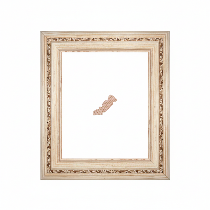 135 - 531 - CUARENTA Y OCHO Joya Moldura de Madera de Pino de Primera, Linea para Marco, Tipo Faldon, de 19mm de espesor x 057mm de ancho. con Textura, sin Acabado.