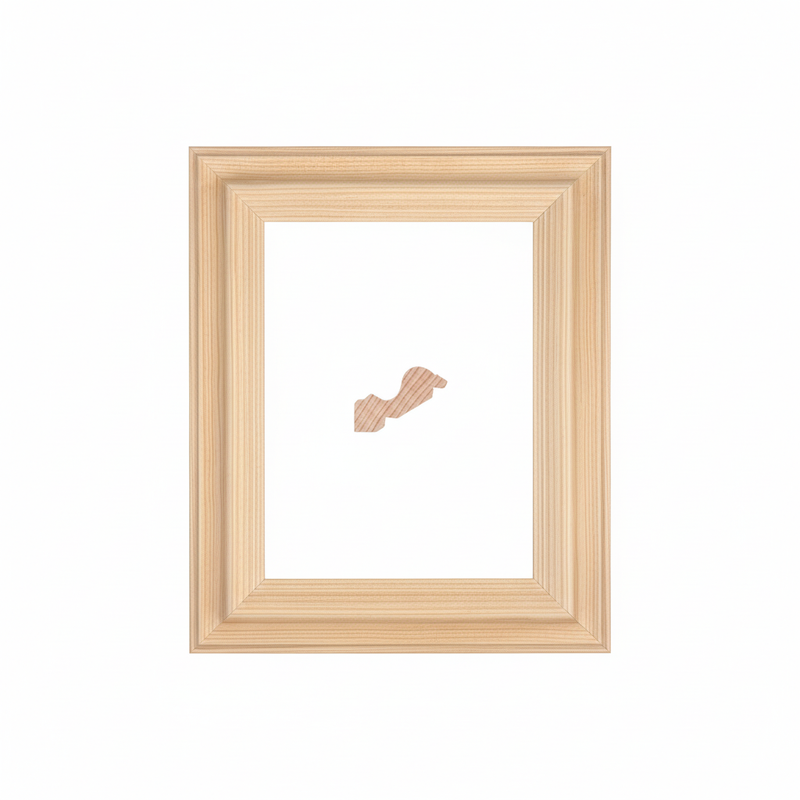 714 Moldura de Madera de Pino de Primera, Linea para Marco, Tipo Faldon, de 19mm de espesor x 057mm de ancho. sin Textura, sin Acabado.