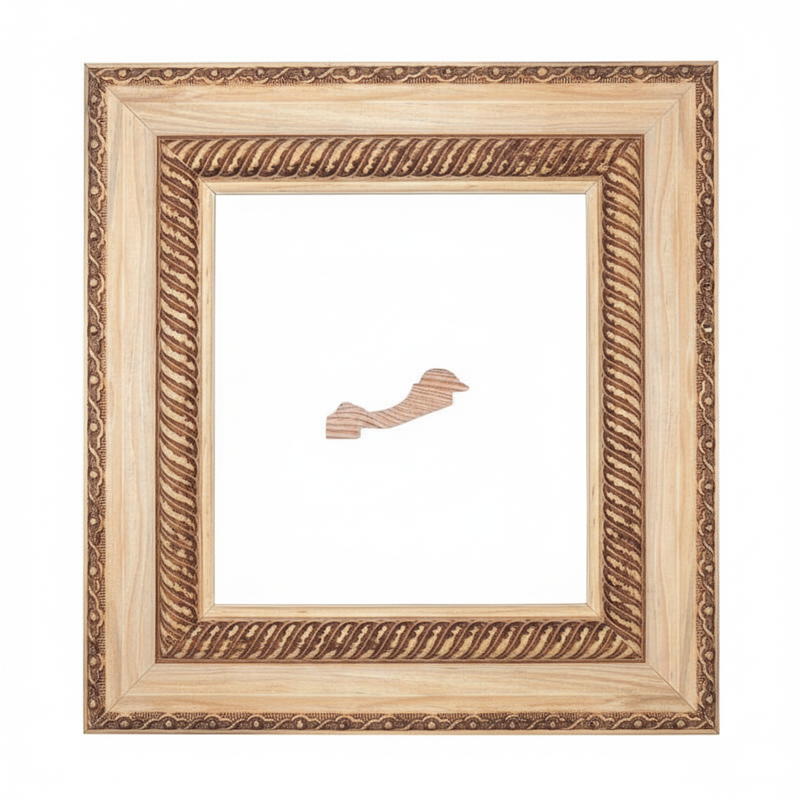 736 G. - CARAMELO 1 Moldura de Madera de Pino de Primera, Linea para Marco, Tipo Faldon, de 20mm de espesor x 071mm de ancho. con Textura, sin Acabado.