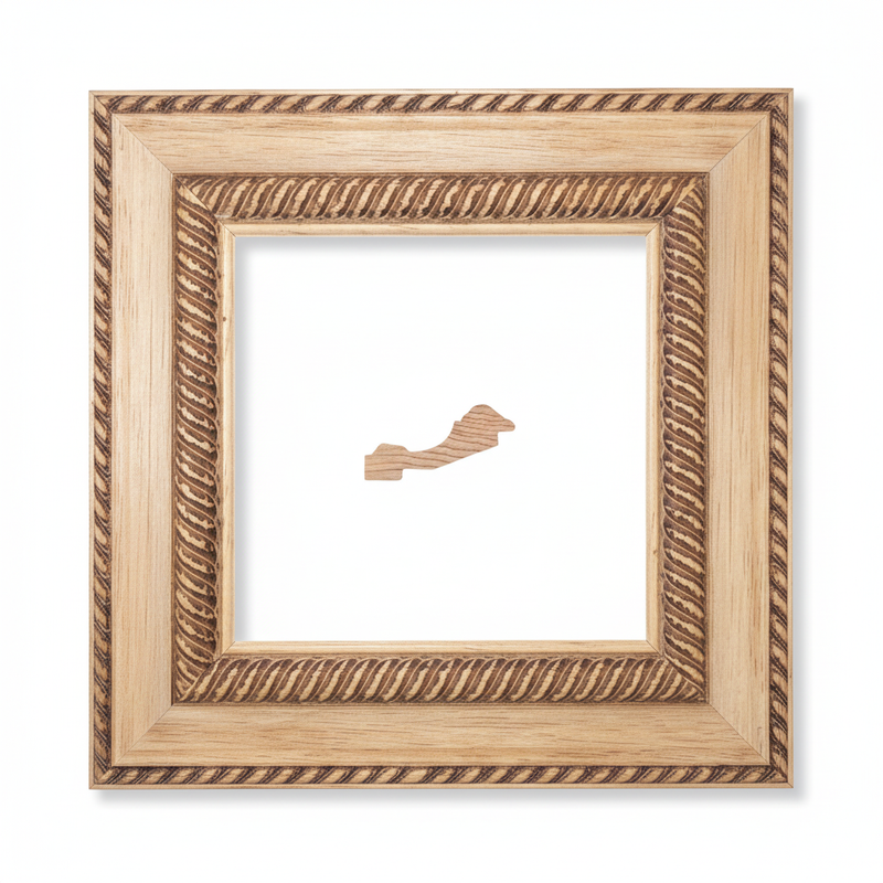 736 G. - CARAMELO 2 Moldura de Madera de Pino de Primera, Linea para Marco, Tipo Faldon, de 20mm de espesor x 071mm de ancho. con Textura, sin Acabado.