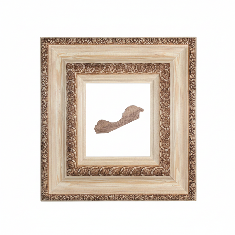 737 - GR. Moldura de Madera de Pino de Primera, Linea para Marco, Tipo Faldon, de 38mm de espesor x 130mm de ancho. con Textura, sin Acabado.