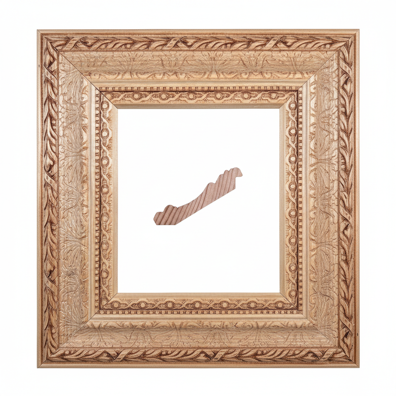 882 - Italia Moldura de Madera de Pino de Primera, Linea para Marco, Tipo Faldon, de 20mm de espesor x 093mm de ancho. con Textura, sin Acabado.