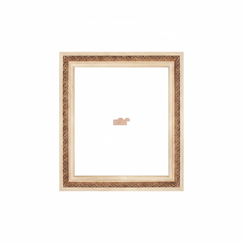 282 - 33 Cadena Moldura de Madera de Pino de Primera, Linea para Marco, Tipo Plana, de 15mm de espesor x 033mm de ancho. con Textura, sin Acabado.