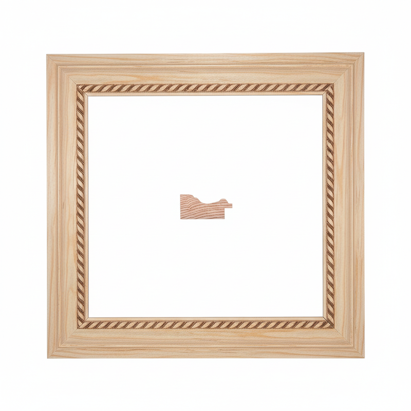 435 - 11G Moldura de Madera de Pino de Primera, Linea para Marco, Tipo Plana, de 20mm de espesor x 043mm de ancho. con Textura, sin Acabado.