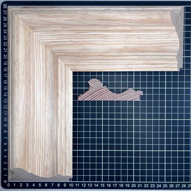 515 Moldura de Madera de Pino de Primera, Linea para Marco, Tipo Plana, de 35mm de espesor x 105mm de ancho. sin Textura, sin Acabado.