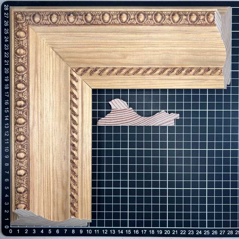 515 - Medallones Moldura de Madera de Pino de Primera, Linea para Marco, Tipo Plana, de 35mm de espesor x 105mm de ancho. con Textura, sin Acabado.