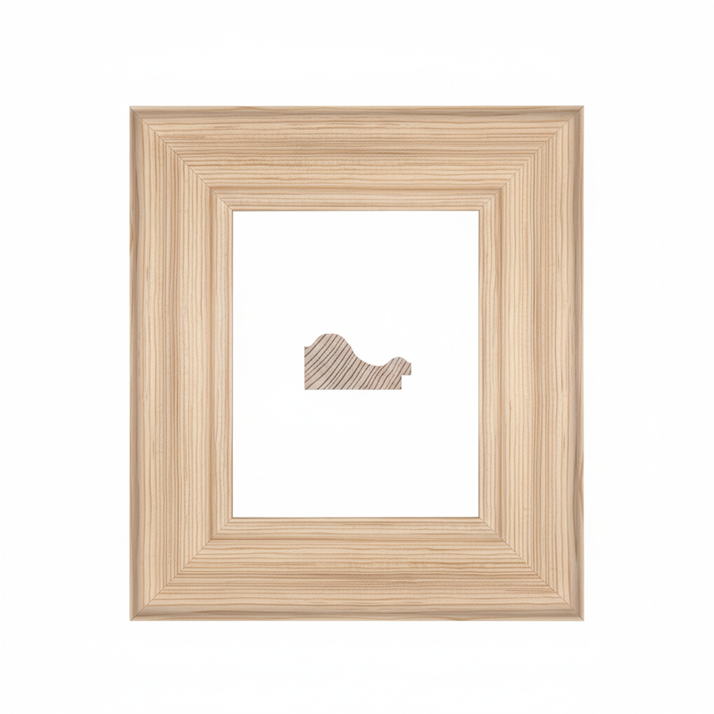 7035 baja - CARAMELO MACIZO Moldura de Madera de Pino de Primera, Linea Decorativa, Tipo Plana, de 35mm de espesor x 070mm de ancho. con Textura, sin Acabado.