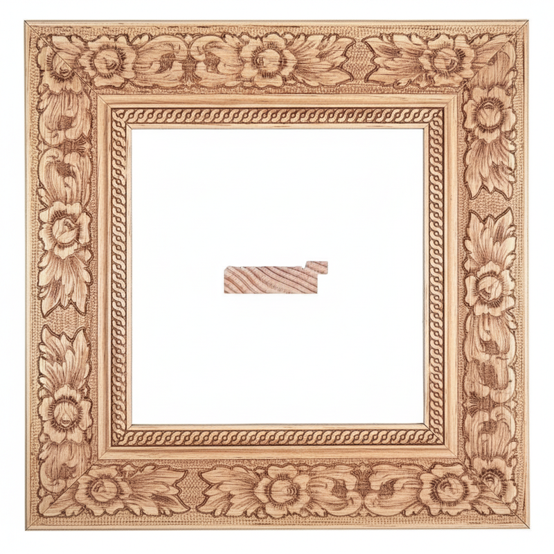 Benfica 65 Rosita Moldura de Madera de Pino de Primera, Linea para Marco, Tipo Plana, de 20mm de espesor x 065mm de ancho. con Textura, sin Acabado.