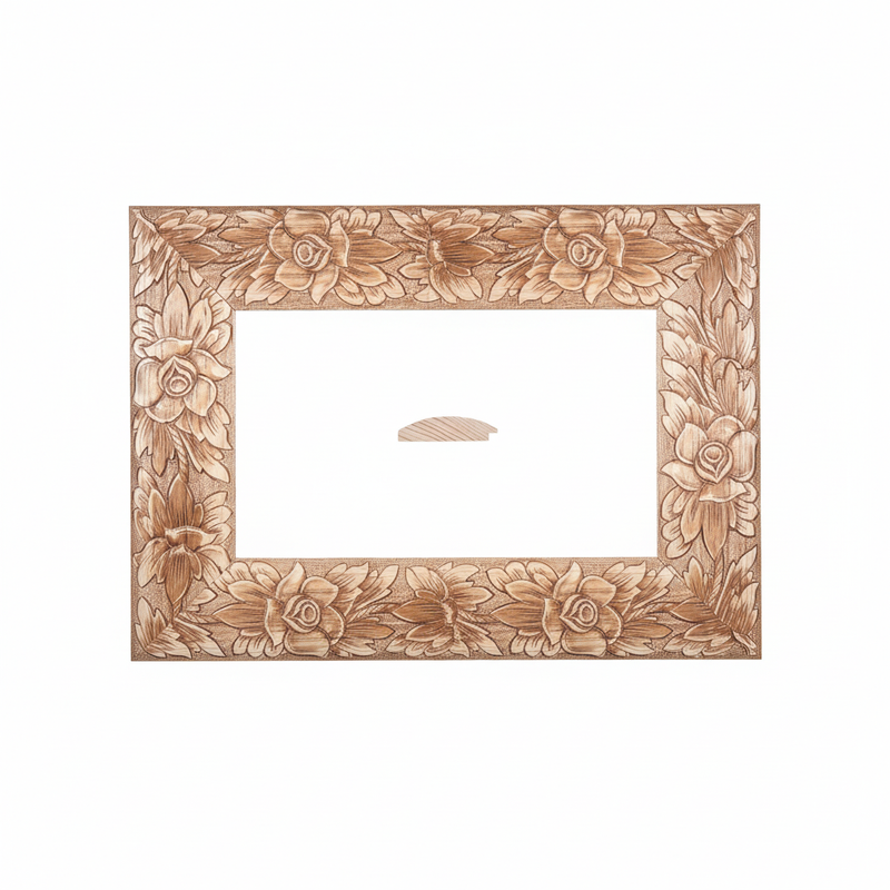 1/2 Caña - JARDIN ROSAS - 18G Moldura de Madera de Pino de Primera, Linea para Marco, Tipo Plana, de 22mm de espesor x 085mm de ancho. con Textura, sin Acabado.