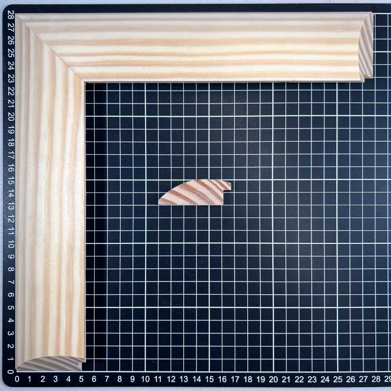 1/2 Caña - Baja 49 Moldura de Madera de Pino de Primera, Linea para Marco, Tipo Plana, de 19mm de espesor x 049mm de ancho. sin Textura, sin Acabado.