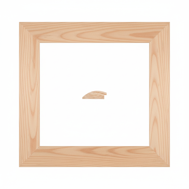 1/2 Caña - Baja 57 Moldura de Madera de Pino de Primera, Linea para Marco, Tipo Plana, de 19mm de espesor x 057mm de ancho. sin Textura, sin Acabado.