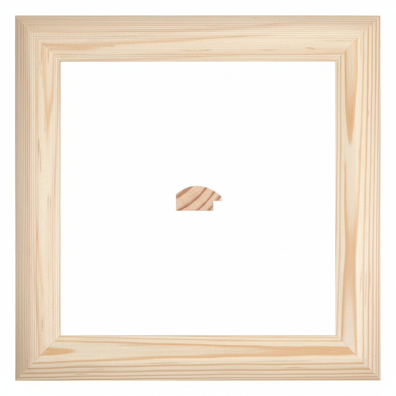 1/2 Caña - SUPER RAYADA fina Moldura de Madera de Pino de Primera, Linea para Marco, Tipo Plana, de 19mm de espesor x 034mm de ancho. con Textura, sin Acabado.