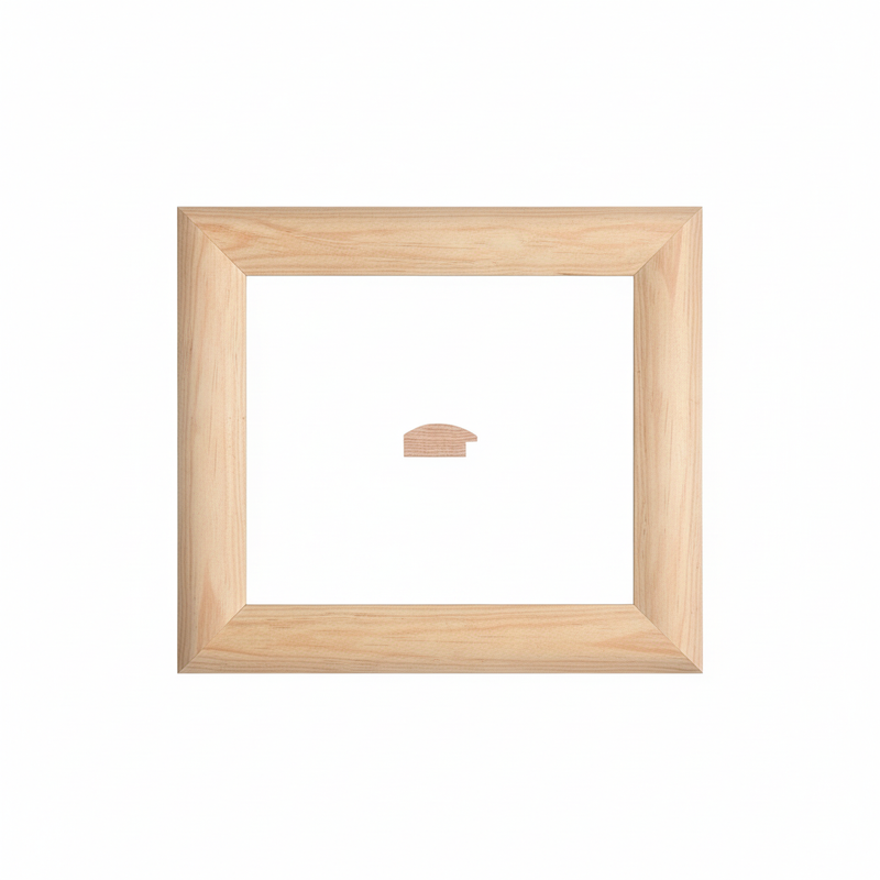 1/2 Caña - SUPER - 2 Moldura de Madera de Pino de Primera, Linea para Marco, Tipo Plana, de 20mm de espesor x 044mm de ancho. sin Textura, sin Acabado.