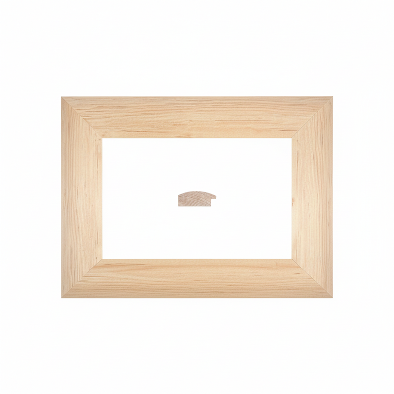 1/2 Caña - SUPER - 50 Moldura de Madera de Pino de Primera, Linea para Marco, Tipo Plana, de 20mm de espesor x 050mm de ancho. sin Textura, sin Acabado.