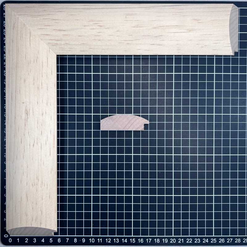 1/2 Caña - SUPER - 60 Moldura de Madera de Pino de Primera, Linea para Marco, Tipo Plana, de 20mm de espesor x 060mm de ancho. sin Textura, sin Acabado.