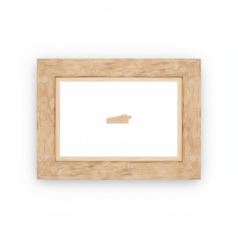 Chaflan Chico - PIEDRA Moldura de Madera de Pino de Primera, Linea para Marco, Tipo Plana, de 20mm de espesor x 053mm de ancho. con Textura, sin Acabado.