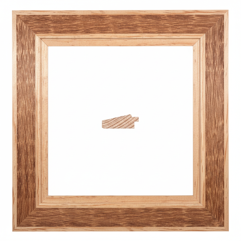 Chaflan Chico - CARDA/raiz Moldura de Madera de Pino de Primera, Linea para Marco, Tipo Plana, de 20mm de espesor x 053mm de ancho. con Textura, sin Acabado.