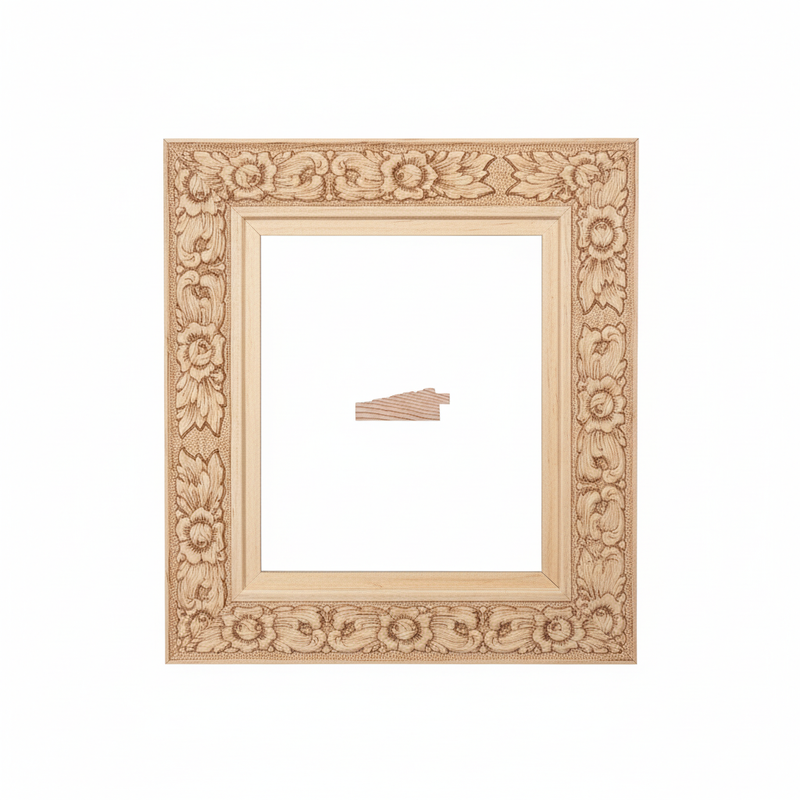 Chaflan - ROSITA Moldura de Madera de Pino de Primera, Linea para Marco, Tipo Plana, de 20mm de espesor x 058mm de ancho. con Textura, sin Acabado.