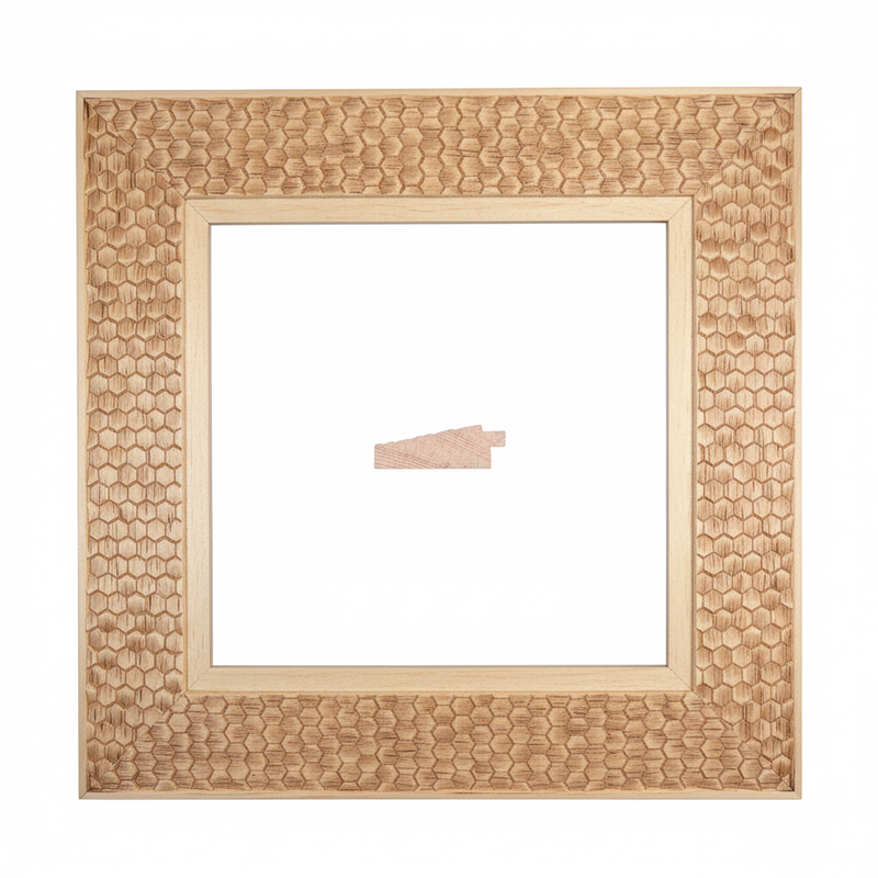 Chaflan - PANAL Moldura de Madera de Pino de Primera, Linea para Marco, Tipo Plana, de 20mm de espesor x 058mm de ancho. con Textura, sin Acabado.