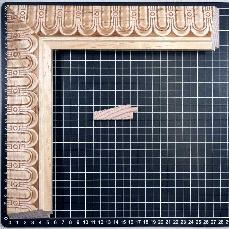 Chaflan - ARCOS Moldura de Madera de Pino de Primera, Linea para Marco, Tipo Plana, de 20mm de espesor x 058mm de ancho. con Textura, sin Acabado.