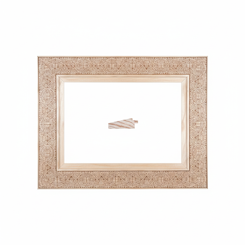 Chaflan - MAYA/arte mexicano Moldura de Madera de Pino de Primera, Linea para Marco, Tipo Plana, de 20mm de espesor x 058mm de ancho. con Textura, sin Acabado.