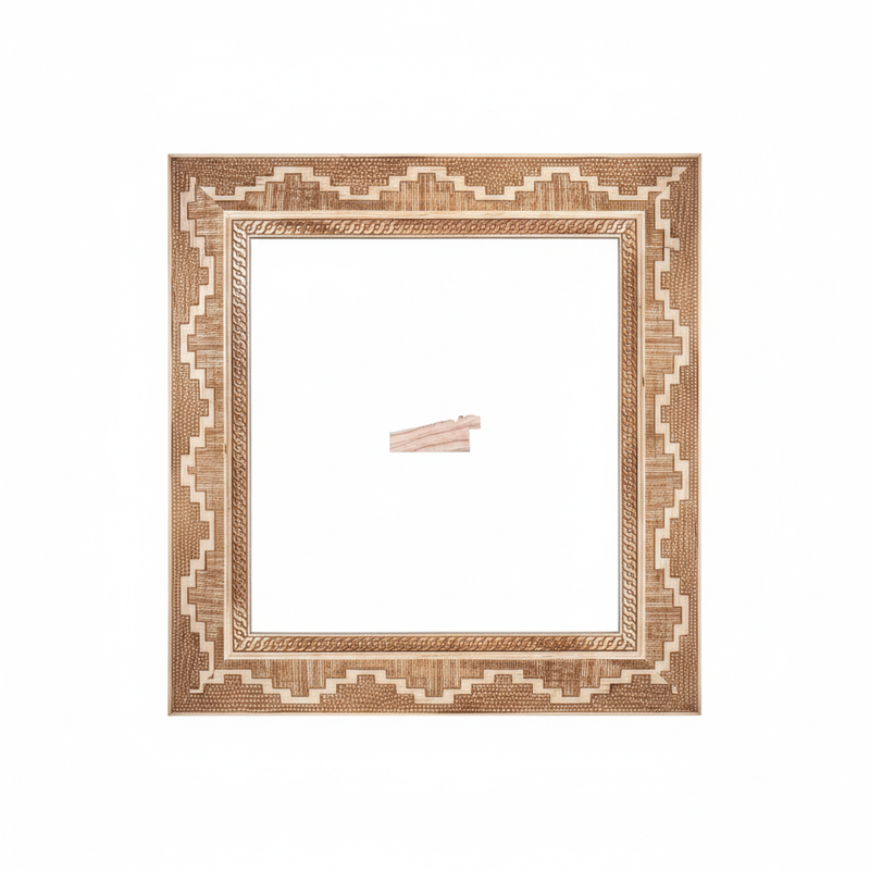 Chaflan Continuo - 50 - PIRAMIDE/inca Moldura de Madera de Pino de Primera, Linea para Marco, Tipo Plana, de 20mm de espesor x 050mm de ancho. con Textura, sin Acabado.