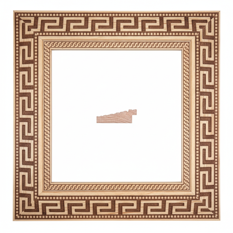 Chaflan Continuo - 60 - AZTECA 2 Moldura de Madera de Pino de Primera, Linea para Marco, Tipo Plana, de 20mm de espesor x 060mm de ancho. con Textura, sin Acabado.