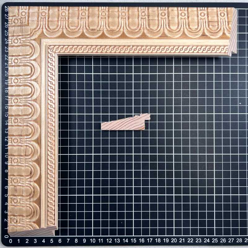 Chaflan Continuo - 60 - ARCOS Moldura de Madera de Pino de Primera, Linea para Marco, Tipo Plana, de 20mm de espesor x 060mm de ancho. con Textura, sin Acabado.