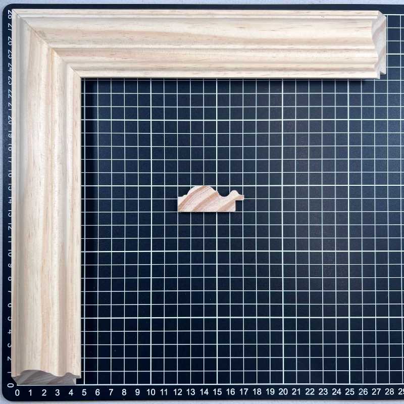 Cordon 50 Moldura de Madera de Pino de Primera, Linea para Marco, Tipo Plana, de 20mm de espesor x 050mm de ancho. sin Textura, sin Acabado.