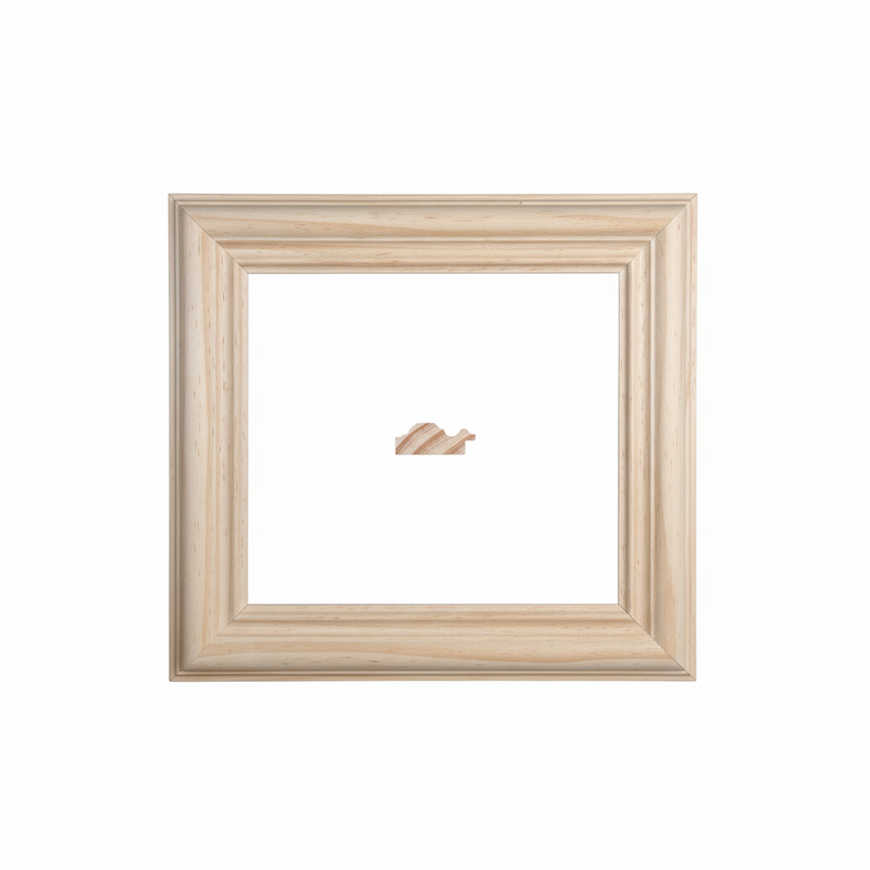 Cordon 50 Moldura de Madera de Pino de Primera, Linea para Marco, Tipo Plana, de 20mm de espesor x 050mm de ancho. sin Textura, sin Acabado.