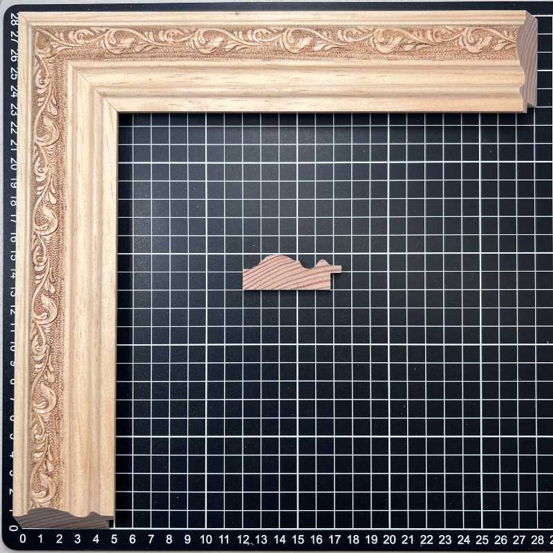 Cordon 54 - 2G Moldura de Madera de Pino de Primera, Linea para Marco, Tipo Plana, de 20mm de espesor x 054mm de ancho. con Textura, sin Acabado.