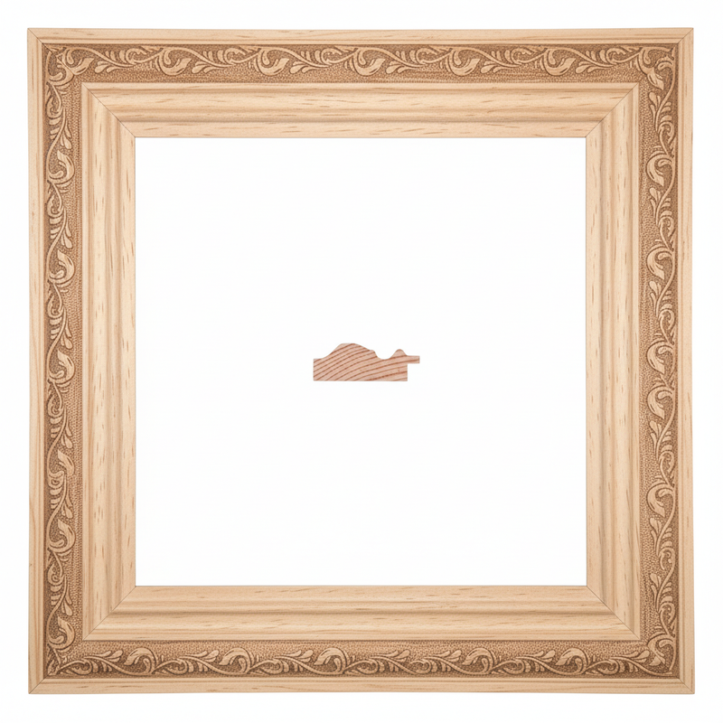 Cordon 54 - 2G Moldura de Madera de Pino de Primera, Linea para Marco, Tipo Plana, de 20mm de espesor x 054mm de ancho. con Textura, sin Acabado.