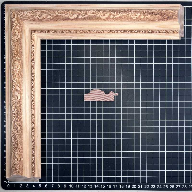 Cordon 54 - 3G Moldura de Madera de Pino de Primera, Linea para Marco, Tipo Plana, de 20mm de espesor x 054mm de ancho. con Textura, sin Acabado.