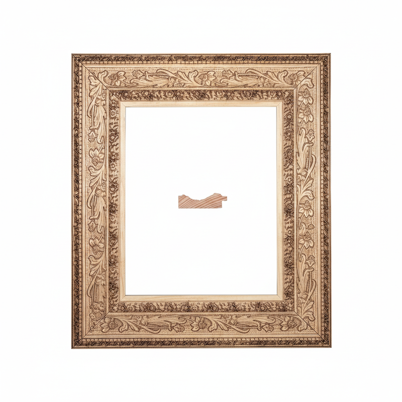 FLORES - 9G Moldura de Madera de Pino de Primera, Linea para Marco, Tipo Plana, de 20mm de espesor x 060mm de ancho. con Textura, sin Acabado.