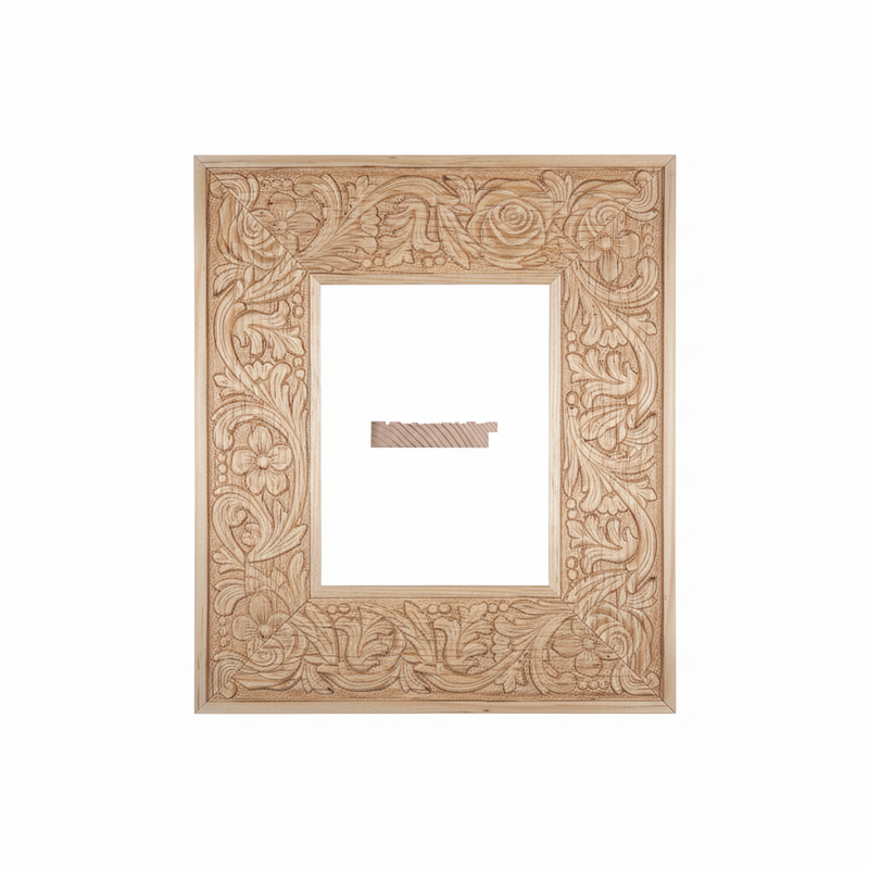 Guadalupano con Caja Moldura de Madera de Pino de Primera, Linea para Marco, Tipo Plana, de 20mm de espesor x 095mm de ancho. con Textura, sin Acabado.