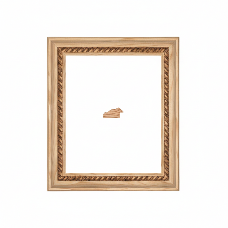 PLASTICA - G1 Moldura de Madera de Pino de Primera, Linea para Marco, Tipo Plana, de 20mm de espesor x 037mm de ancho. con Textura, sin Acabado.