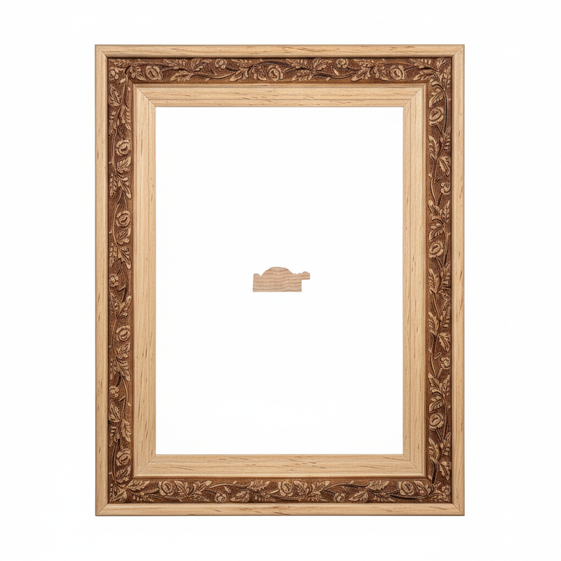 TORTUGA - G1 Moldura de Madera de Pino de Primera, Linea para Marco, Tipo Plana, de 20mm de espesor x 043mm de ancho. con Textura, sin Acabado.