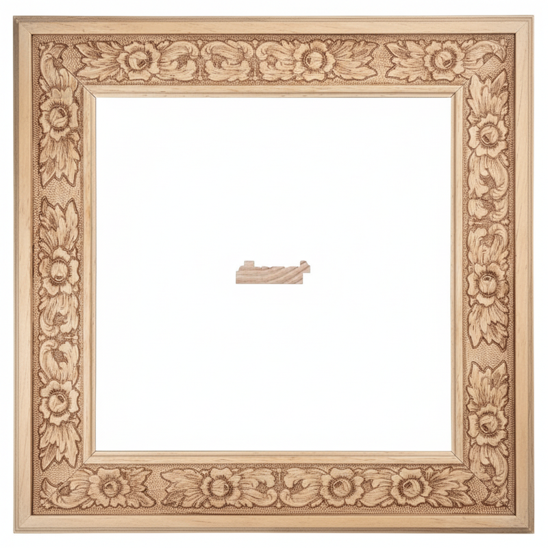 TRINI - ROSITA Moldura de Madera de Pino de Primera, Linea para Marco, Tipo Plana, de 20mm de espesor x 065mm de ancho. con Textura, sin Acabado.